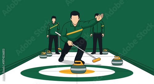 Curling Players Competing on Ice Sport Arena