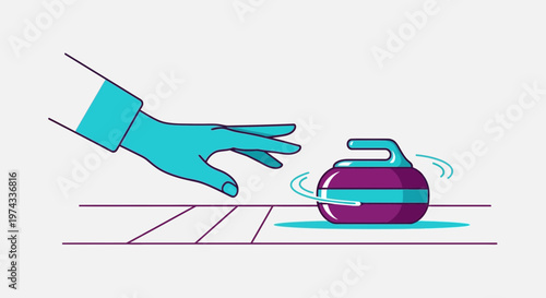 Curling Sport Athlete Hand Pushing Granite Stone On Ice