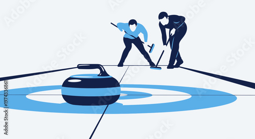 Curling Sport Players And Stone On Ice Rink Graphics