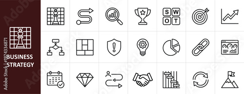 Business Strategy and Planning Line Icon Set - Professional Corporate Vector Illustrations