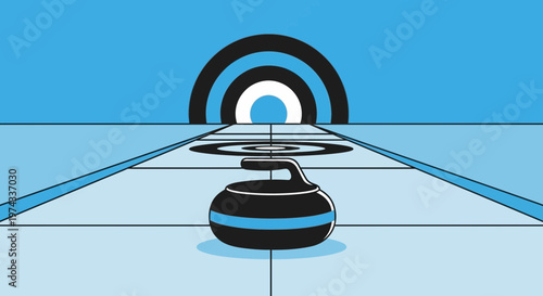 Curling Stone Approaches The House Target On Ice Rink