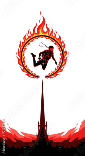 Daredevil Jumps Through Fiery Hoop Stunt Performer