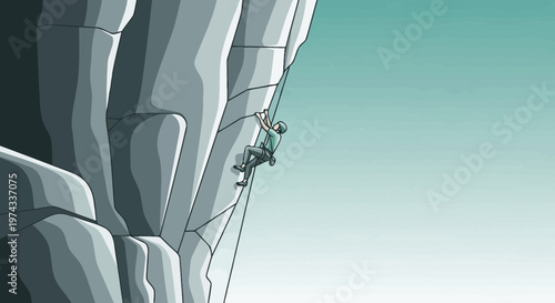 Determined Climber Ascends Majestic Rocky Ascent Towards Summit Sky