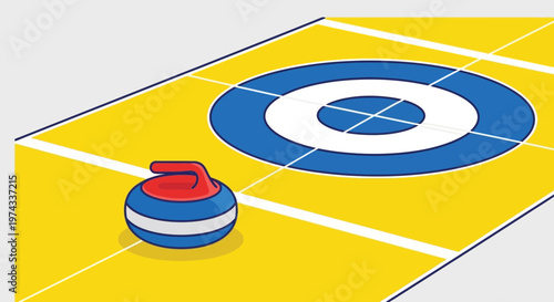 Curling Stone On Ice Sheet With Target Rings Graphic