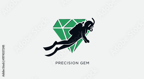 Deep Sea Diver With Emerald Gemstone Logo Icon Design