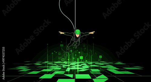 Digital Descent Extreme Sport Character Illustration On Black Background