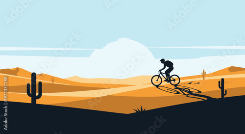 Desert Cyclist Riding Through Arid Landscape