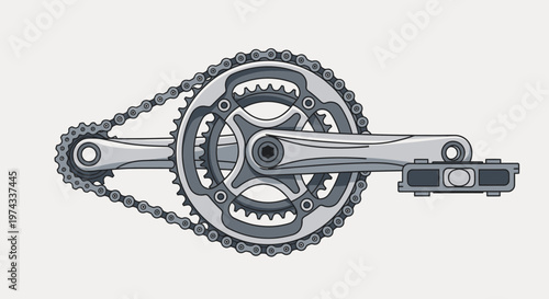 Detailed Bicycle Crankset And Chain Illustration With Pedal Attachment