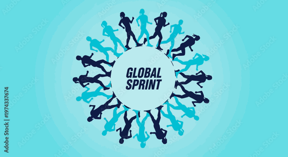 Obraz premium Diverse People Sprinting Together Symbolizing Global Motion And Connection