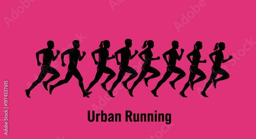 Diverse Group Of Runners Sprinting In Silhouette Against Vibrant Pink Background