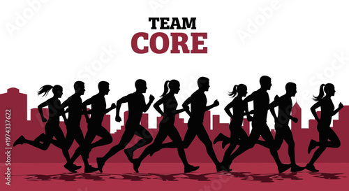 Diverse Group Sprinting In Cityscape Silhouette Motion Graphic