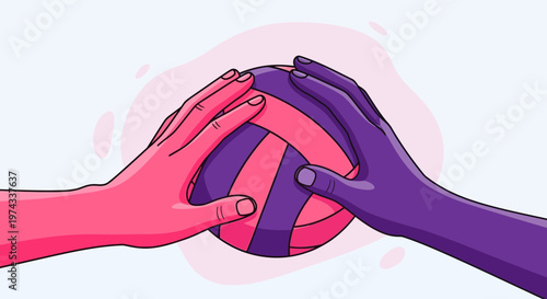 Diverse Hands Unite Around A Volleyball Symbolizing Teamwork And Sport