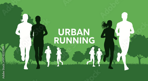 Diverse Runners Sprinting Through Lush Urban Parks