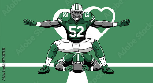 Dominant Football Player In Green Uniform With Heart Symbol
