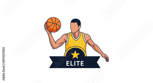 Dominant Basketball Athlete Holding Ball Elite Emblem On White Background