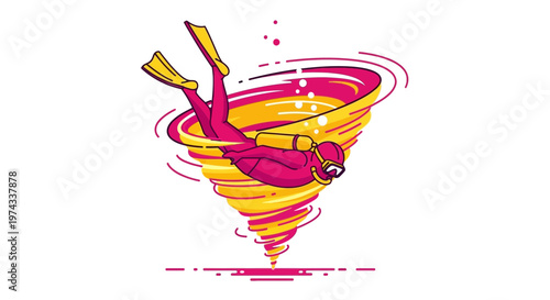 Diver Caught In A Vibrant Swirling Vortex Of Colors