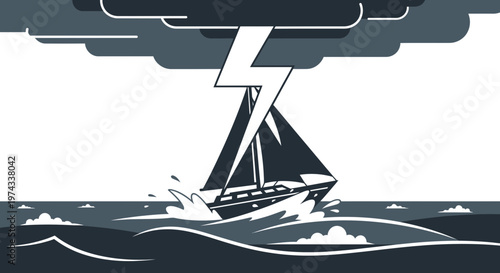 Dramatic Storm Approaches Over Sailboat On Turbulent Seas