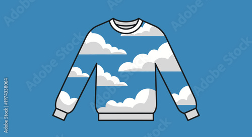 Dreamy Cloud Patterned Sweater Illustration On Blue Background
