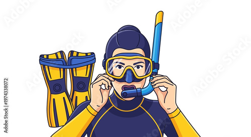 Diver Getting Ready For Underwater Adventure With Snorkel And Fins