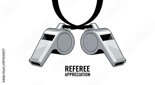 Dual Referee Whistles On Lanyard Announcing Official Sports Action