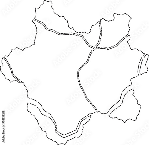 Schilderij op canvas Black and white line of country borders and railways