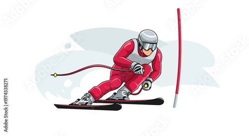 Dynamic Alpine Skier Navigates Slalom Course With Speed And Precision
