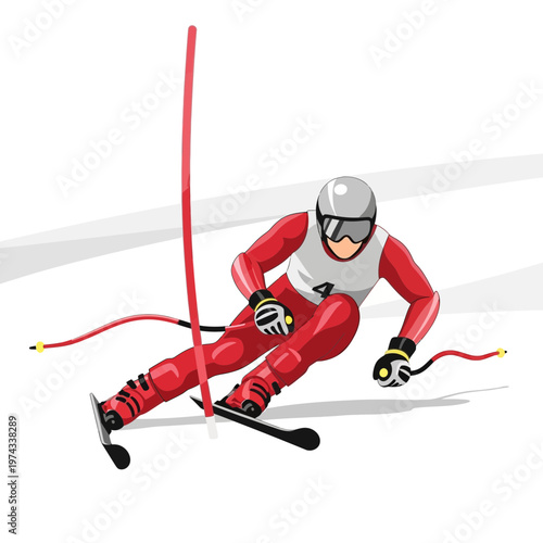 Dynamic Alpine Skier Navigating Snowy Slopes