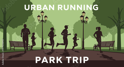 Diverse Group Enjoying Urban Park Running Scenic Background With Lamps