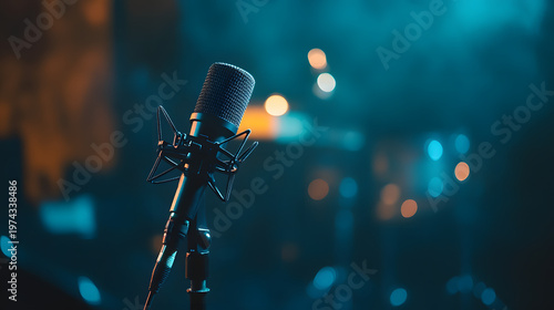 boom microphone on film set used for audio recording production