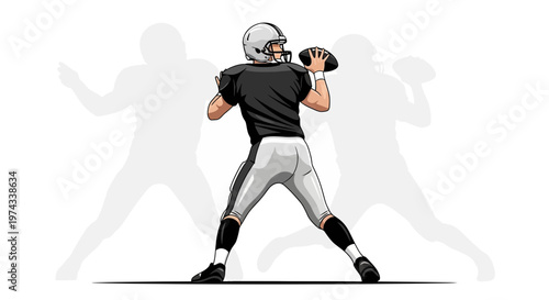 Dynamic American Football Quarterback Throwing a Pass with Shadowy Figures