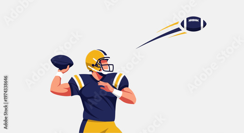 Dynamic American Football Quarterback Throwing Ball Action Illustration