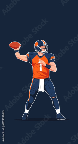 Dynamic American Football Quarterback In Action Pose Illustration