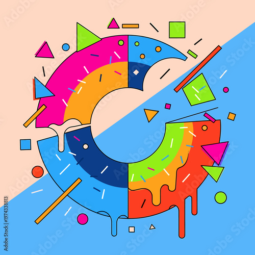 Vibrant Memphis Style Geometric Shapes Composition Design