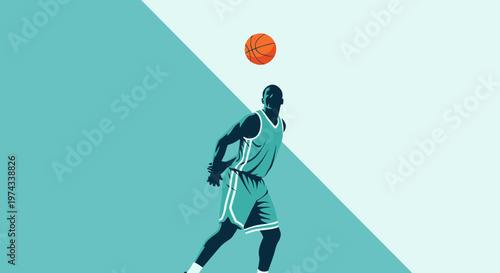 Dynamic Athlete Juggling Basketball Against Geometric Background