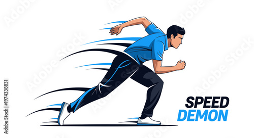 Dynamic Athlete Accelerates Forward With Blazing Speed Motion Lines