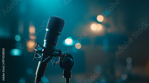 boom microphone on film set used for audio recording production