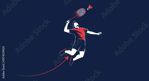 Dynamic Badminton Player Smashing Shuttlecock Action Shot