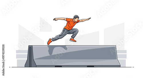 Dynamic Athlete Leaping Over Urban Barrier Action Shot