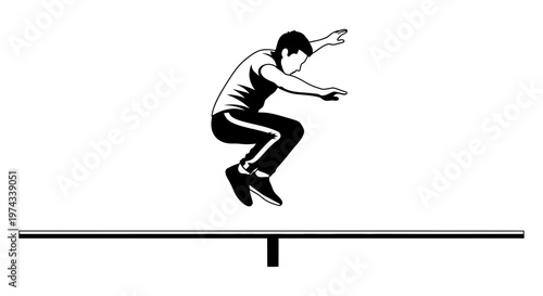 Dynamic Athlete Leaps Mid-Air Over Balance Beam Graphic