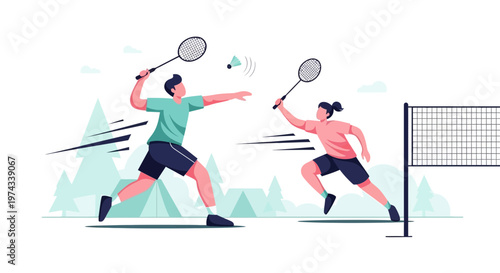 Dynamic Badminton Match Play Captures Athletic Energy Outdoors