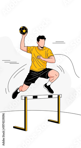 Dynamic Athlete Leaps Over Hurdle Mid-Game Action