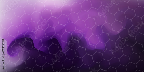 Dark technology hexagonal vector abstract background. Green bright energy flashes under hexagon in dark technology futuristic modern background vector illustration. Gray honeycomb texture grid.