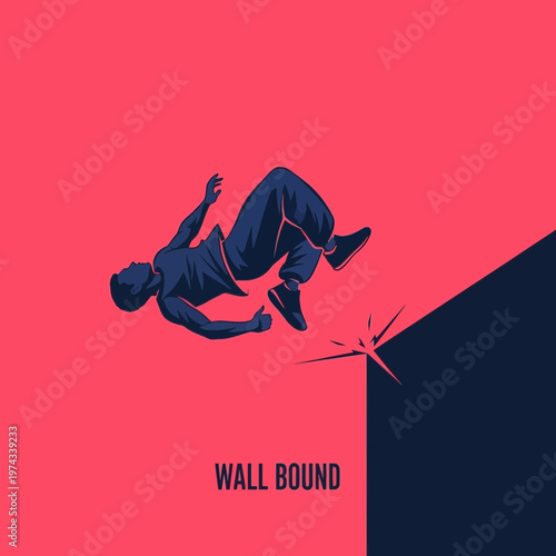 Dynamic Athlete Performing Acrobatics Against Bold Geometric Backdrop
