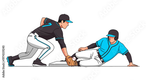 Dynamic Baseball Action Slide and Tag Illustrating Intense Game Moments