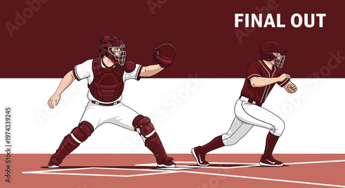 Dynamic Baseball Catcher and Runner Animated Sport Illustration