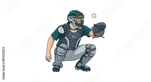Dynamic Baseball Catcher Illustration Ready To Make The Catch