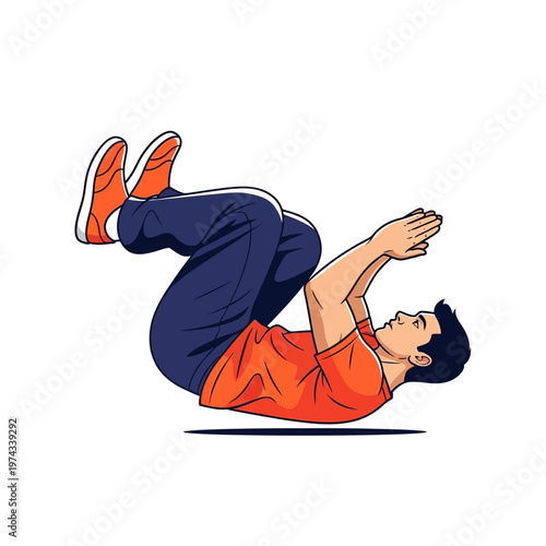 Dynamic Athlete Performing Ground Exercise Movement Illustration Skillful Individual