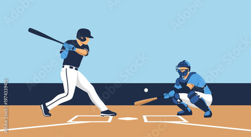 Dynamic Baseball Game Action Sequence Flat Illustration