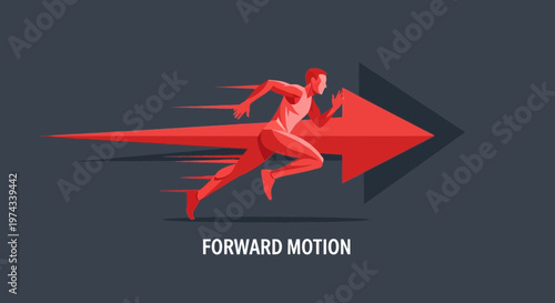 Dynamic Athlete Races Forward on Red Arrow Symbolic Motion Illustration