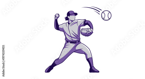 Dynamic Baseball Pitcher Action Illustration Capturing The Throw